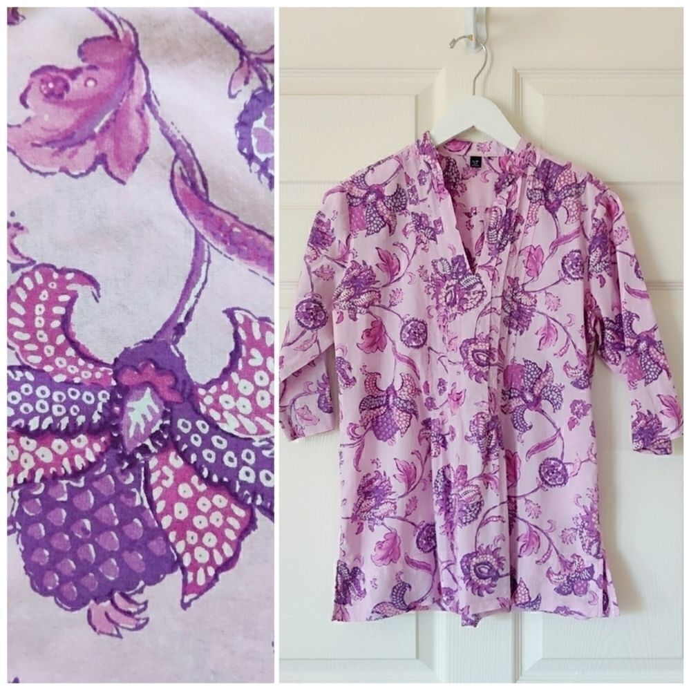 Lands' End floral print pleated blouse sz S